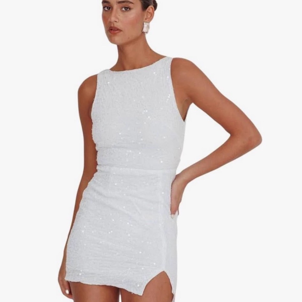 Elegant White Sequin Mini Dress